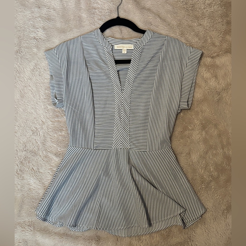 Monteau Gray and White Stripped Blouse